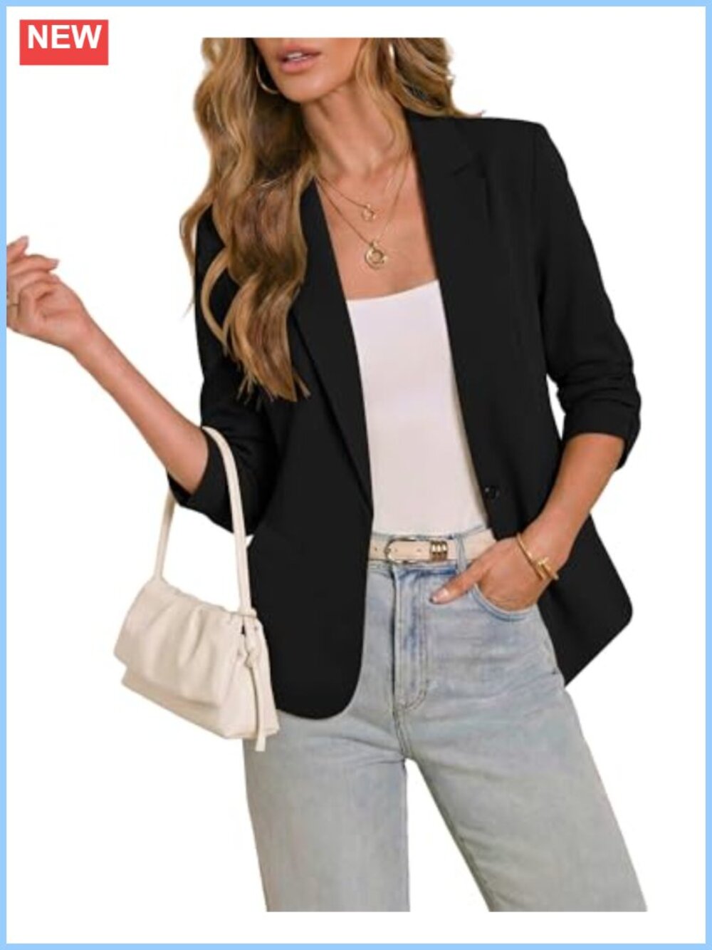 Women's 3/4 Sleeve Blazer Business Casual Fitted Jacket